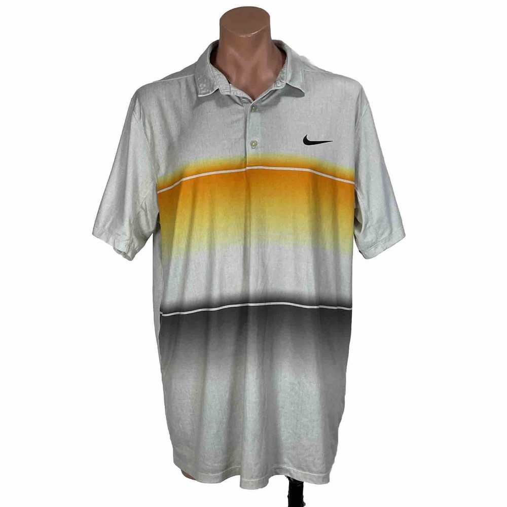 Nike Golf Polo Shirt Mens XL Neon Yellow Gray Dri-Fit Standard Fit Performance