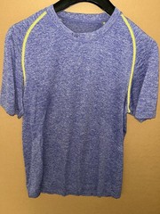 Lululemon Shirt Mens Blue Yellow stitch Sz L Metal Vent Tech Short Sleeve Mint