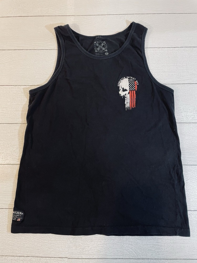 Howitzer Patriot Black Tank Top Mens Medlum Skull Flag Military Excellent