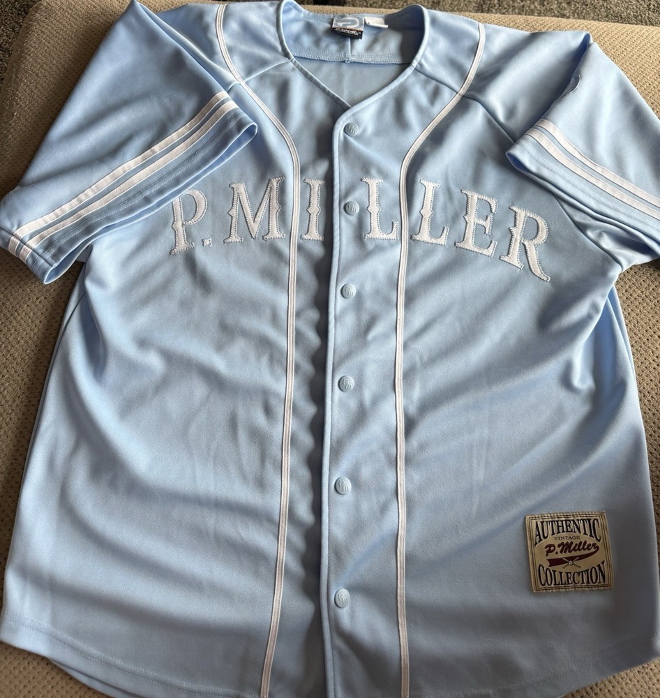 Vintage P Miller Jersey Mens Large Blue Snap Button Baseball No Limit Rap