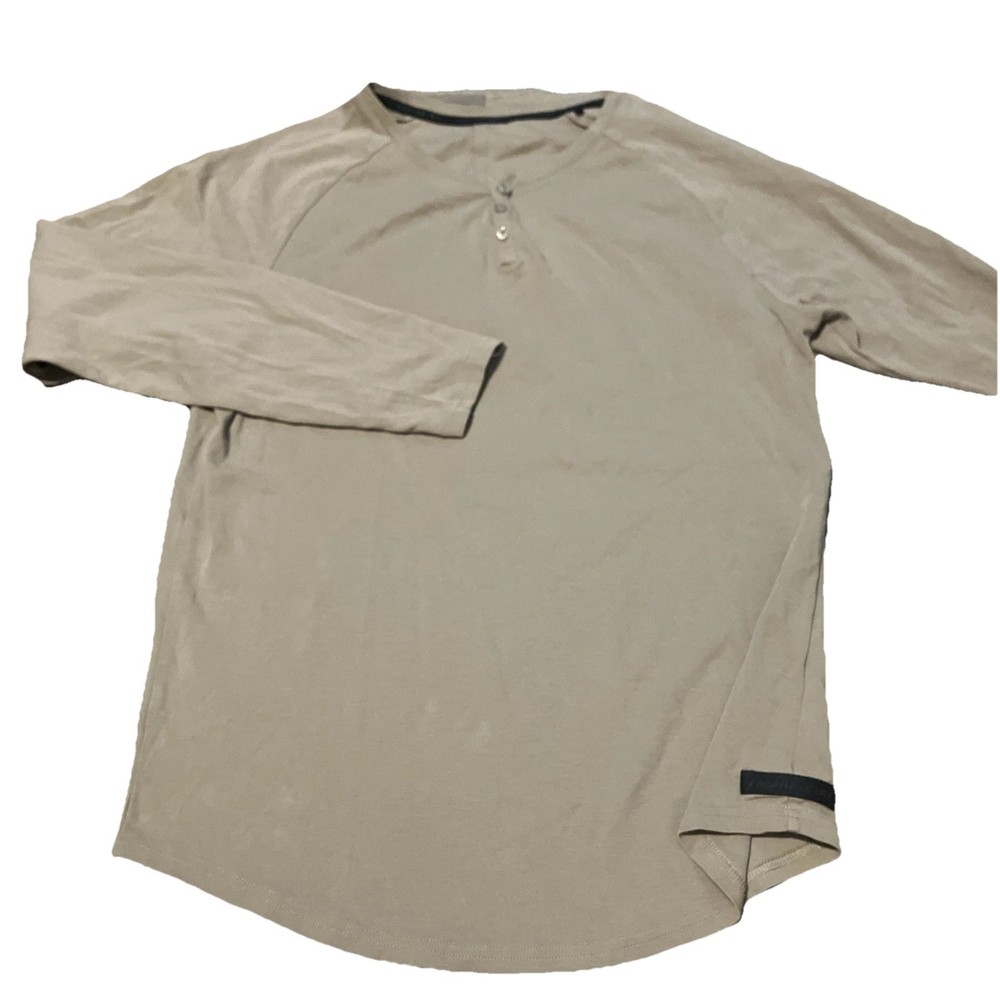 Alphalete Men's Medium Henley Long Sleeve Shirt Tan See Measurements
