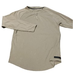 Alphalete Men’s Medium Henley Long Sleeve Shirt Tan See Measurements