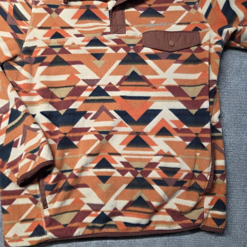 Eddie Bauer Pullover Mens Medium 1/4 Zip Fleece Orange Aztec Geometric Shirt gallery