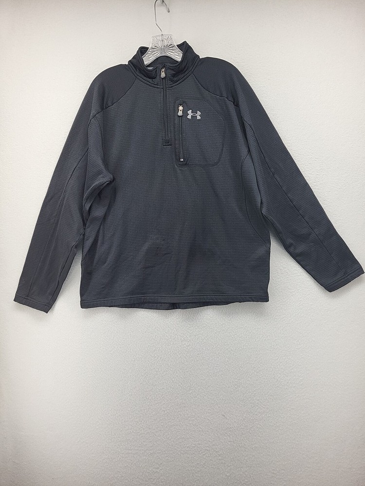 Under Armour Mens Activewear Shirt Large L Black Coldgear 1/3 Zip Pullover Top