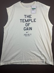 Nike “The Temple Of Gain” Graphic Sleeveless Shirt ~ Beige HJ3687-110 Men’s: XL