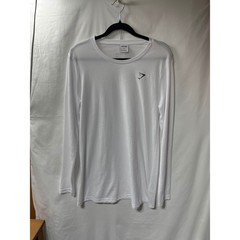Gymshark Mens White Long Sleeve Training Shirt Crew Neck Logo Size Large