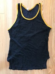 Vintage Athletic Tank Top Jersey, Black with Yellow Trim, Medium, 1940’s?