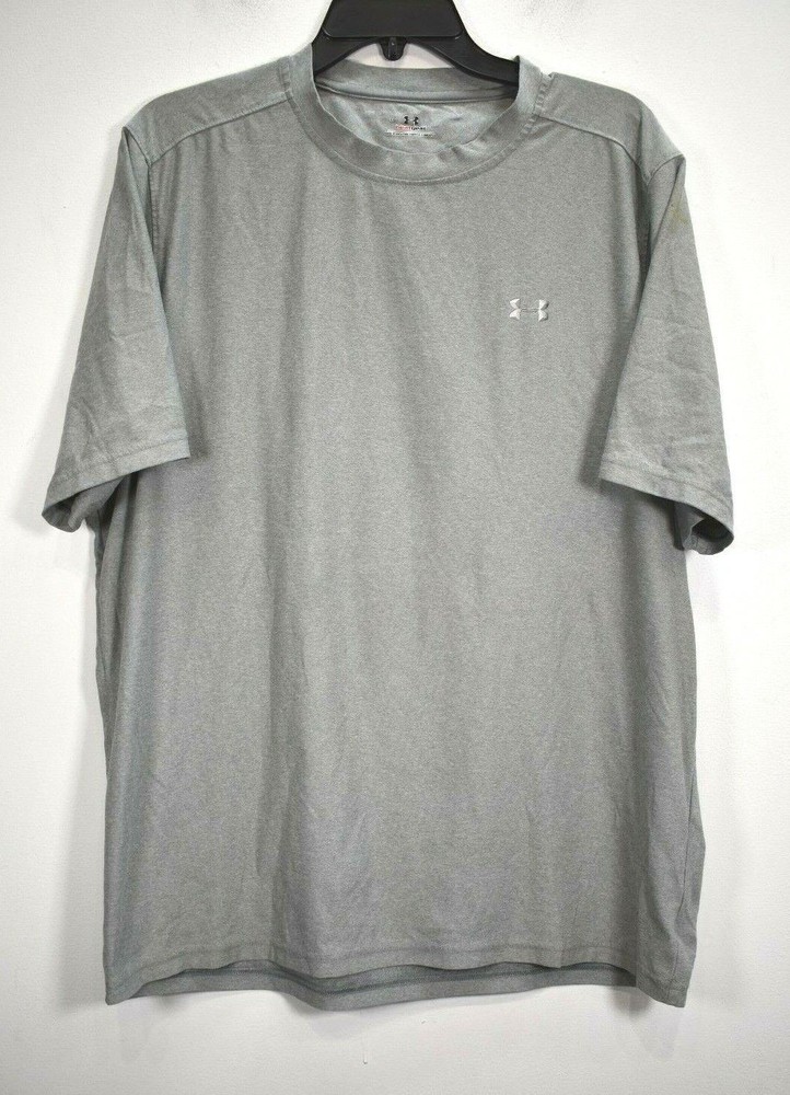 Under Armour Mens Solid Gray Short Sleeve Crew Neck Heatgear Blank T Shirt L