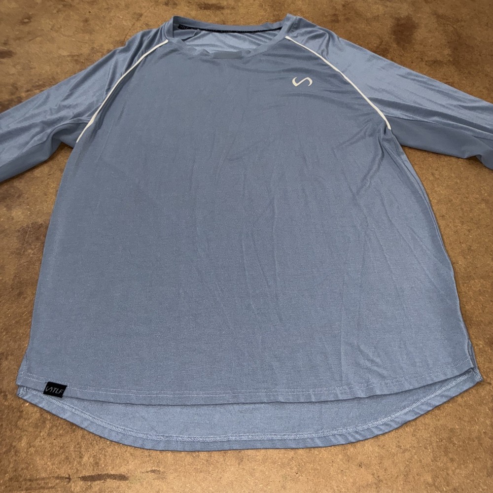 TLF Men’s Performance Long Sleeve Shirt Blue XL Gym CrossFit Curved Hem Logo Tee