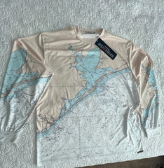 Top Deck Gear Performance Fabric Nautical Chart Shirt XL Galveston Bay Texas