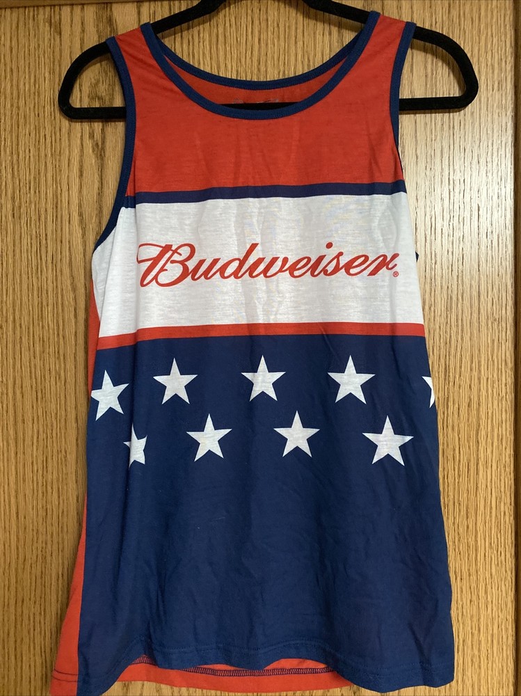 Anheuser-Busch Budweiser Beer Red White & Blue American Flag USA Tank Top Tshirt