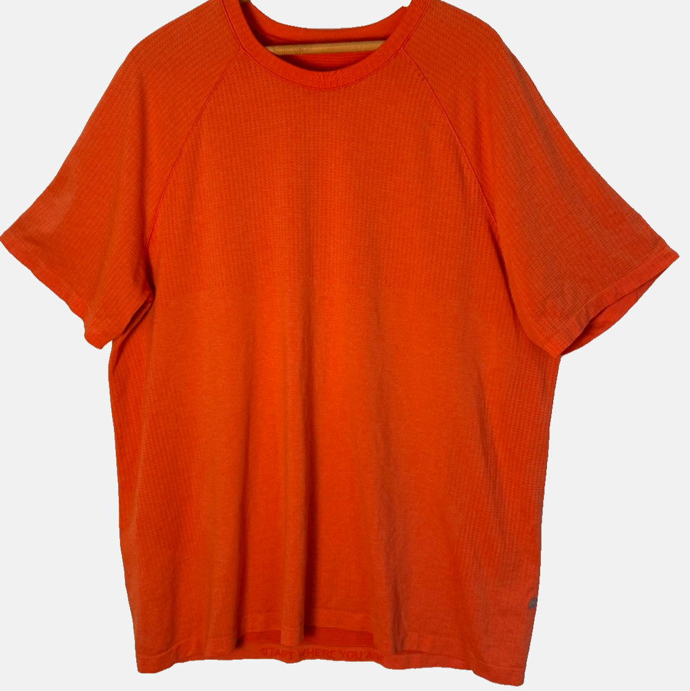 Lululemon Mens XXL Metal Vent Tech Short Sleeve Performance Shirt Orange Gym