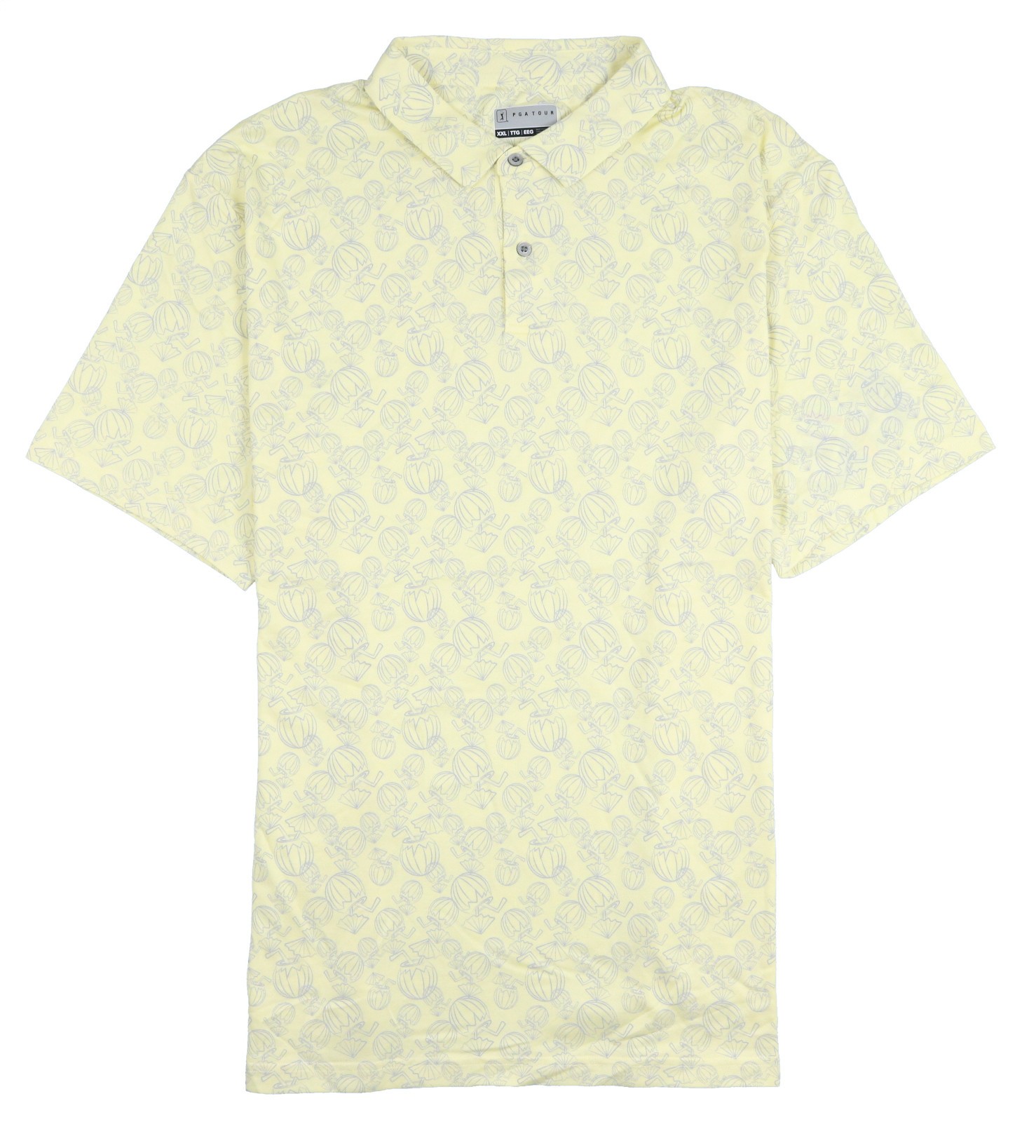 PGA TOUR Coconut Island Print Polo Golf Shirt sz 2XL XX-Large Yellow Gray gallery