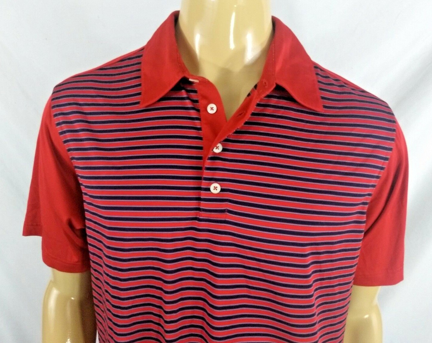 ADIDAS ClimaCool Golf Polo Mens M SS Red Navy Striped Athletic Breathable Poly gallery