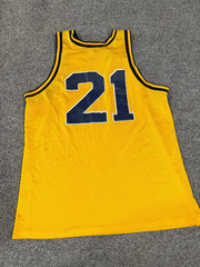 Logo Athletic Basketball Jersey mens XL Yellow Blue Mesh Number 21 Vintage USA