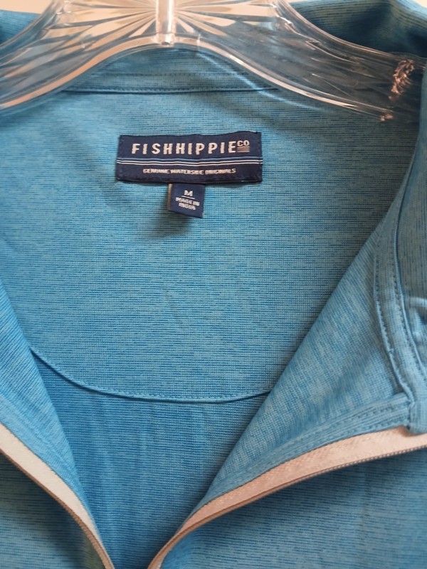 Fish Hippie 1/4 Zip Pullover Men's Medium Heather Blue Mock Outdoor Waterside gallery