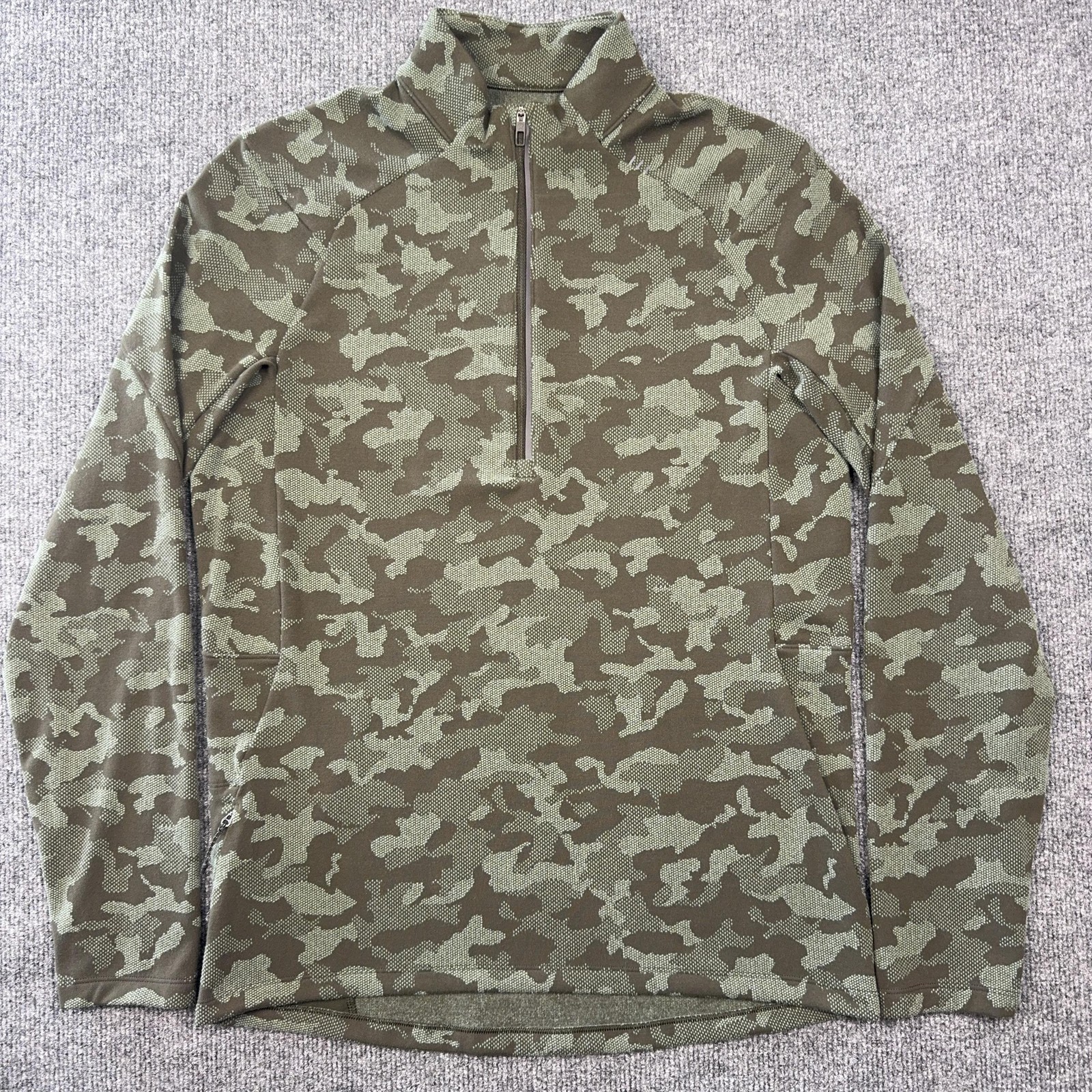 Lululemon Pullover Mens Small Green Camo 1/4 Zip Thumbholes Run Athletic Top gallery