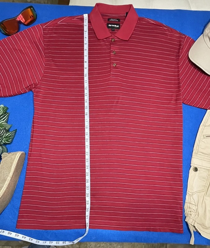 Bolle Men's Performance Short Sleeve Polo Golf Shirt, Textured Striped Red. L T* gallery