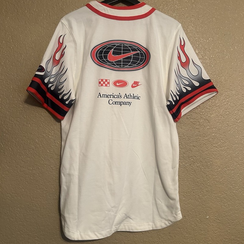 Nike Americana Flames Baseball Jersey Button Up Shirt New NWT DV9642-133 Medium gallery