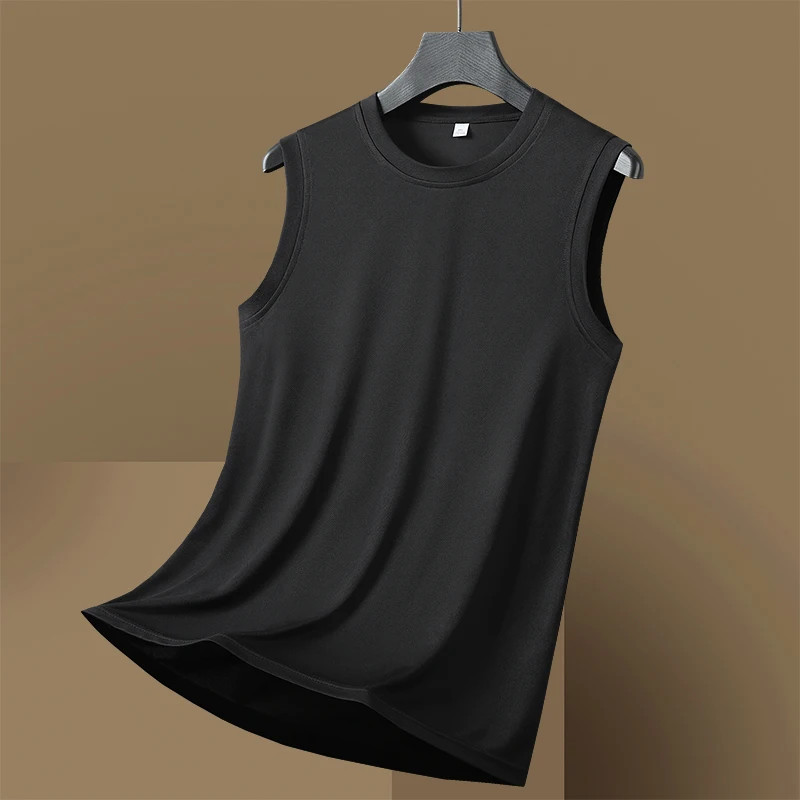 2025 Summer New Ice Silk Speed Drying T-shirt Tank Top Men's Round Neck Sports a gallery