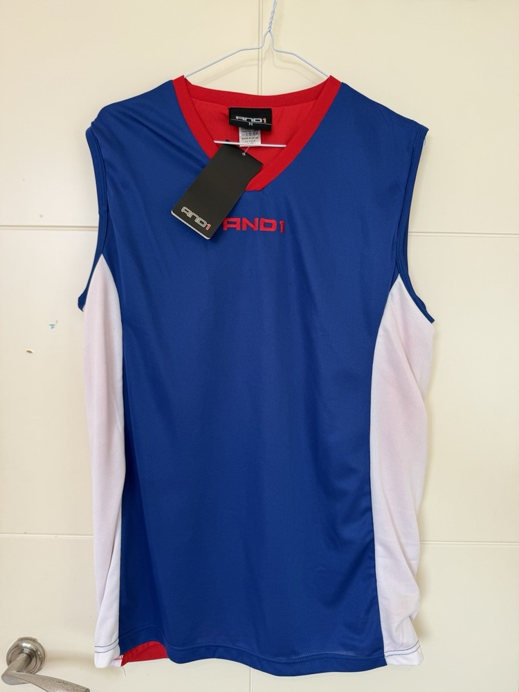 BNWT !VINTAGE AND1 1 REVERSIBLE BASKETBALL JERSEY M BLUE RED STREETBALL TANK TOP