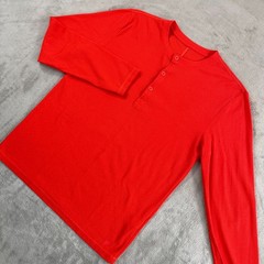 Fabletics The Waffle Knit Henley Shirt Men Medium Orange Performance NWOT
