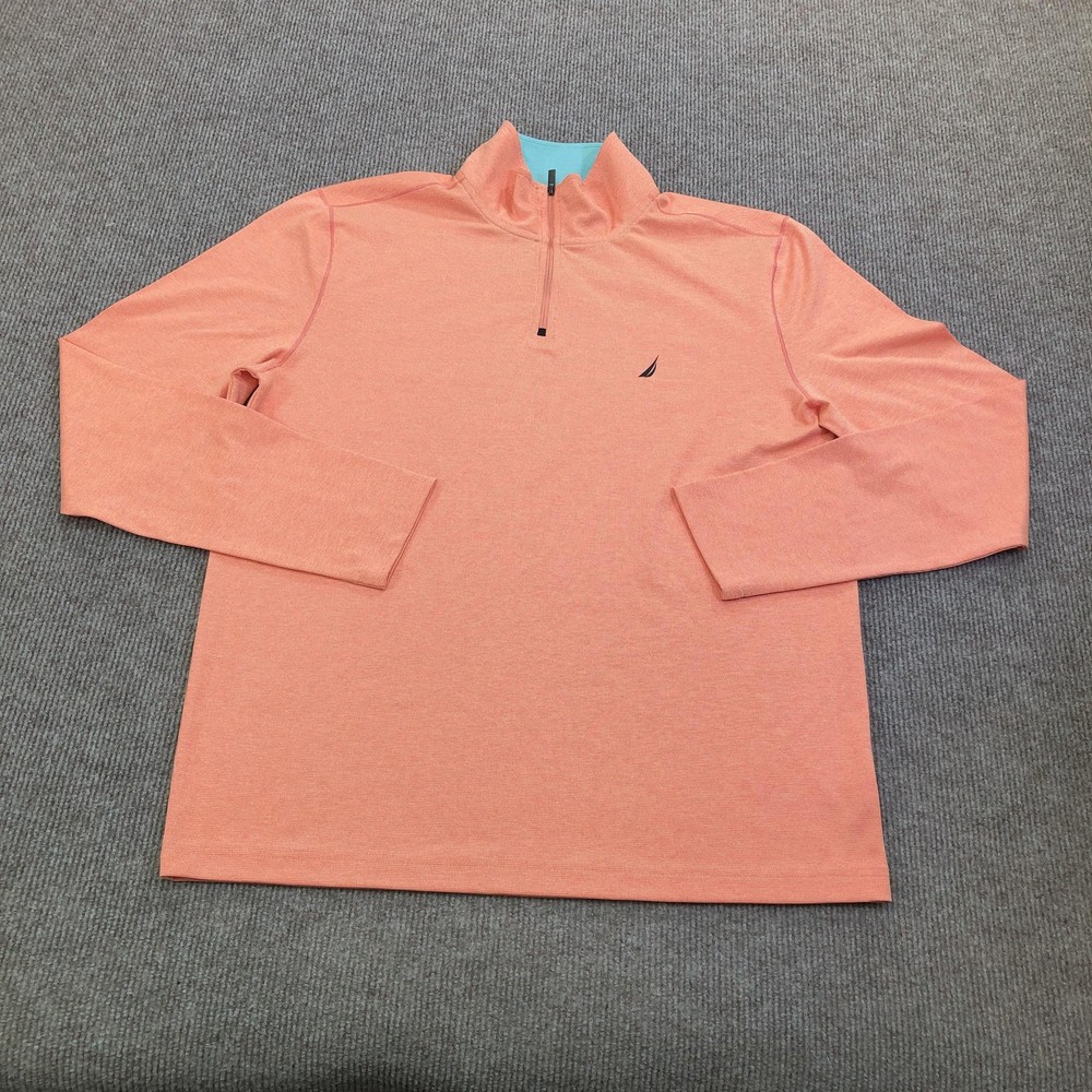 Nautica Pullover Mens Medium Orange Long Sleeve 1/4 Zip Performance Knit Top