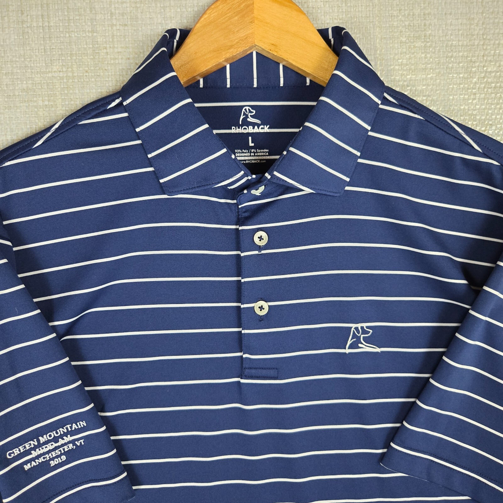 RHOBACK x GREEN MTN VT Mens Performance Polo Shirt Size Large Golf Wicking gallery
