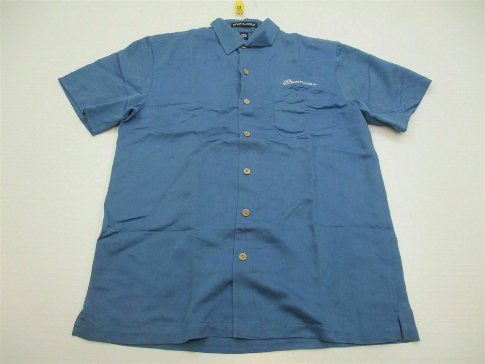 DEVON & JONES Shirt Men's Size L Button-Up NAUTILUS Blue Short Sleeve