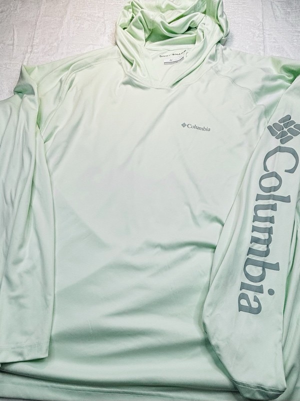 Columbia Omni-Shade Shirt Men's XXL Lite Green Long Sleeve Hooded Fishing UPF gallery