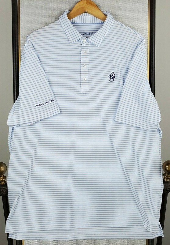 JOHNNIE-O x 503 Oregon Size 2XL Performance White/Blue Stripes Mens Polo Shirt gallery