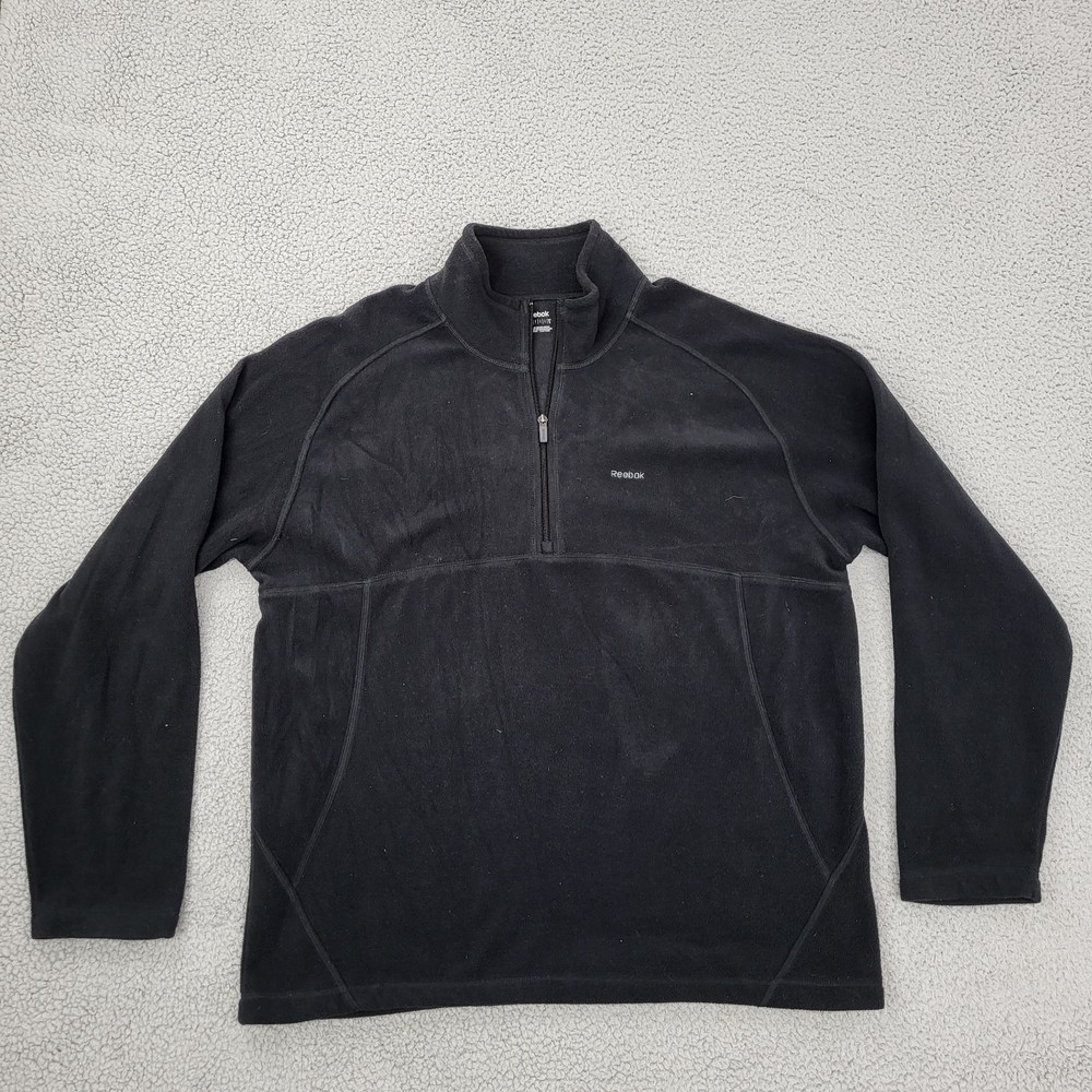Reebok 1/4 Zip Pullover Mens Large Black Performance Mock Neck Embroidery