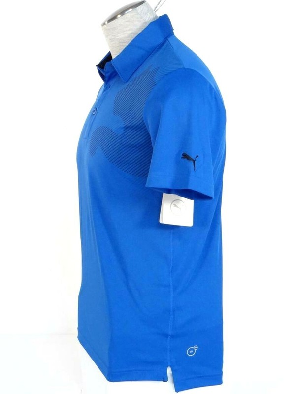 Puma Cell Poly Graphic Moisture Wicking Short Sleeve Blue Polo Shirt Men's NWT gallery