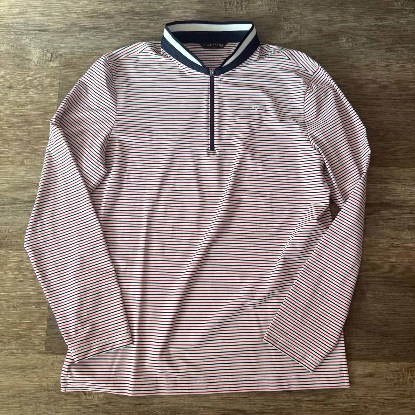 Louis Castel Men’s NAVY BLUE /RED Striped Long Sleeve Athletic Golf Polo sz 100 gallery