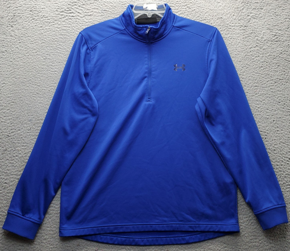 Under Armour 1/4 Zip Pullover Mens Large Blue Fleece Lined Performance Stretch