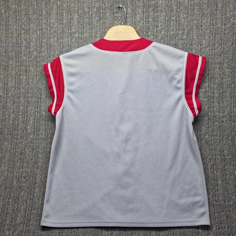 Vintage Logo Athletic Baseball Jersey Vest Mens Large L Grey Red Button Up 90s gallery