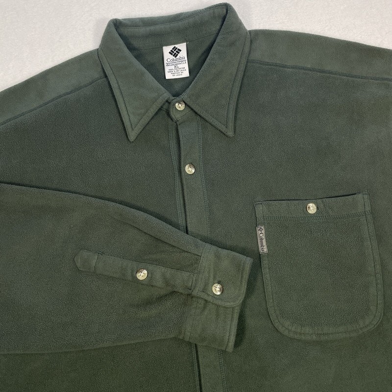 Columbia Fleece Collared Mens Button Up Polyester Chest Pocket XL Olive Green gallery