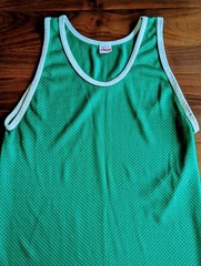 True Vintage Kelly Green Mesh Tank Top White Trim Size Medium Long ABCO Reno USA