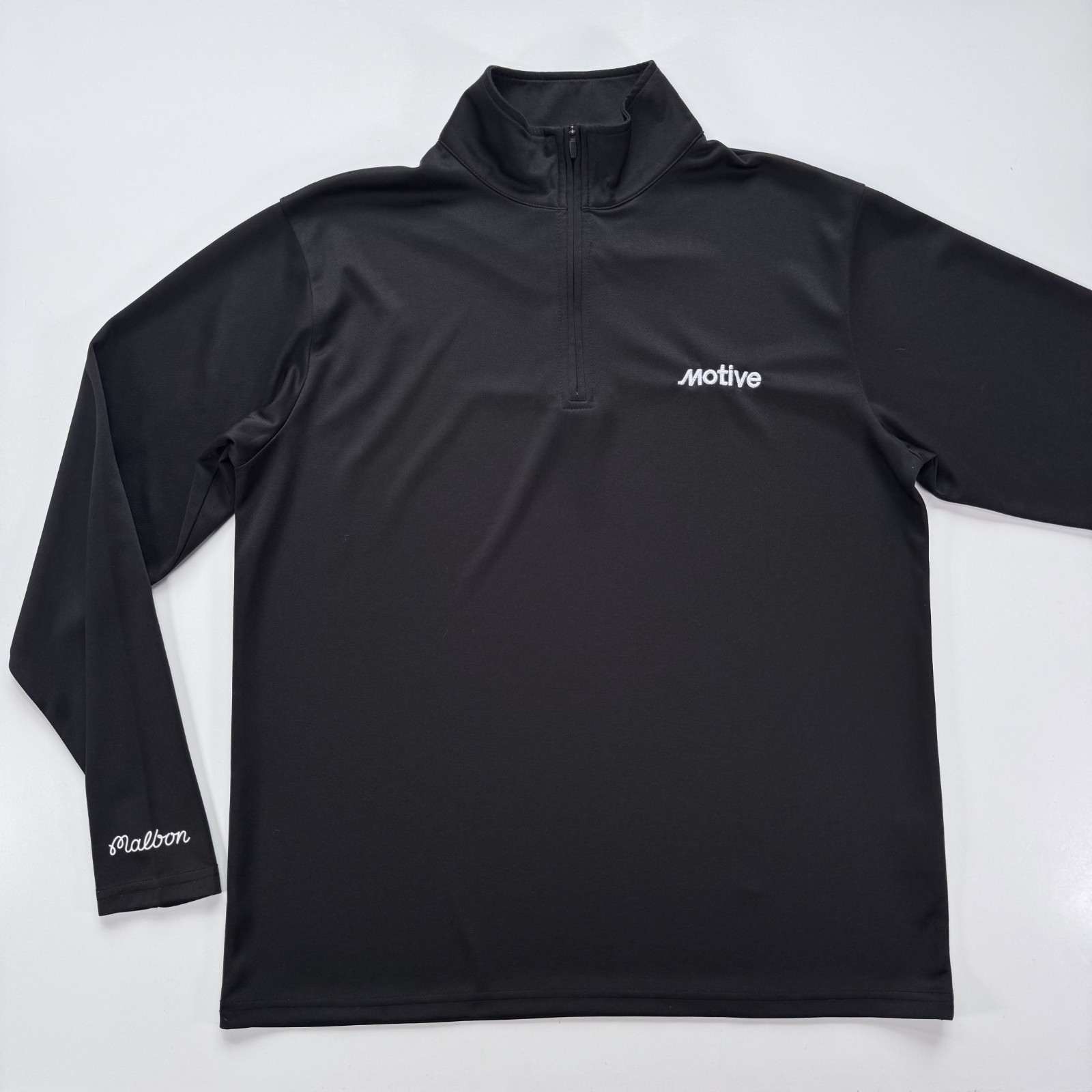 MALBON 1/4 Zip Pullover Mens Medium Black **Motive Company Logo Embroidered gallery