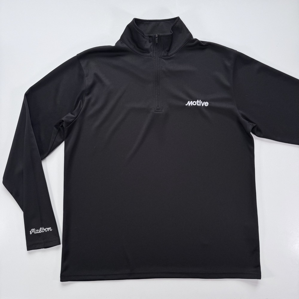 MALBON 1/4 Zip Pullover Mens Medium Black **Motive Company Logo Embroidered