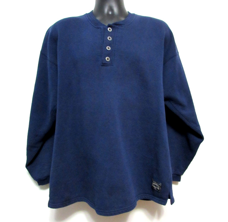 VTG Russell Athletic Henley Men Large Navy Blue 50/50 Pullover Sweatshirt USA gallery
