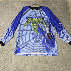 Vtg Xtreme Motocross Jersey Blue Neon Green Spider Spiderweb AOP Mens XL