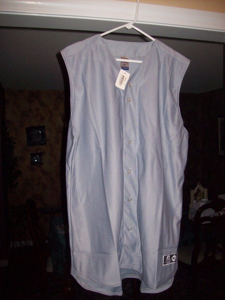 Russell Dri- Power Sleeveless Grey Baseball Shirt XL New with Tags Button Front
