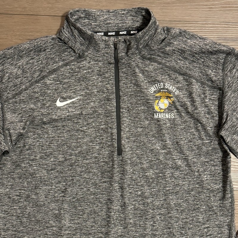 Nike Shirt Men's Medium Heather Gray Dri-FIT US Marines Element 1/4 Zip Pullover gallery
