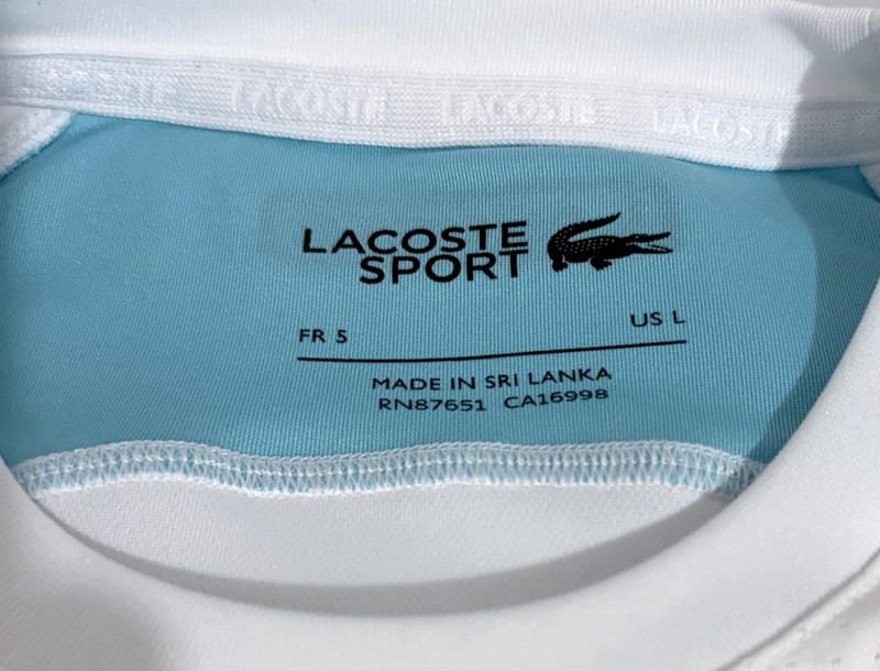 Lacoste Sport Mens T Shirt L White Blue Yellow Short Sleeve Crew Neck Logo gallery