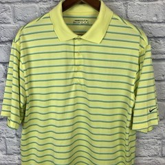 NIKE Golf Fit Dry Vented Golf Polo Yellow Green Striped Short Sleeve Sz Medium