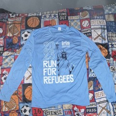 Sport-Tek Men’s S Blue Long Sleeve Crewneck Graphic Tee Run for Refugees