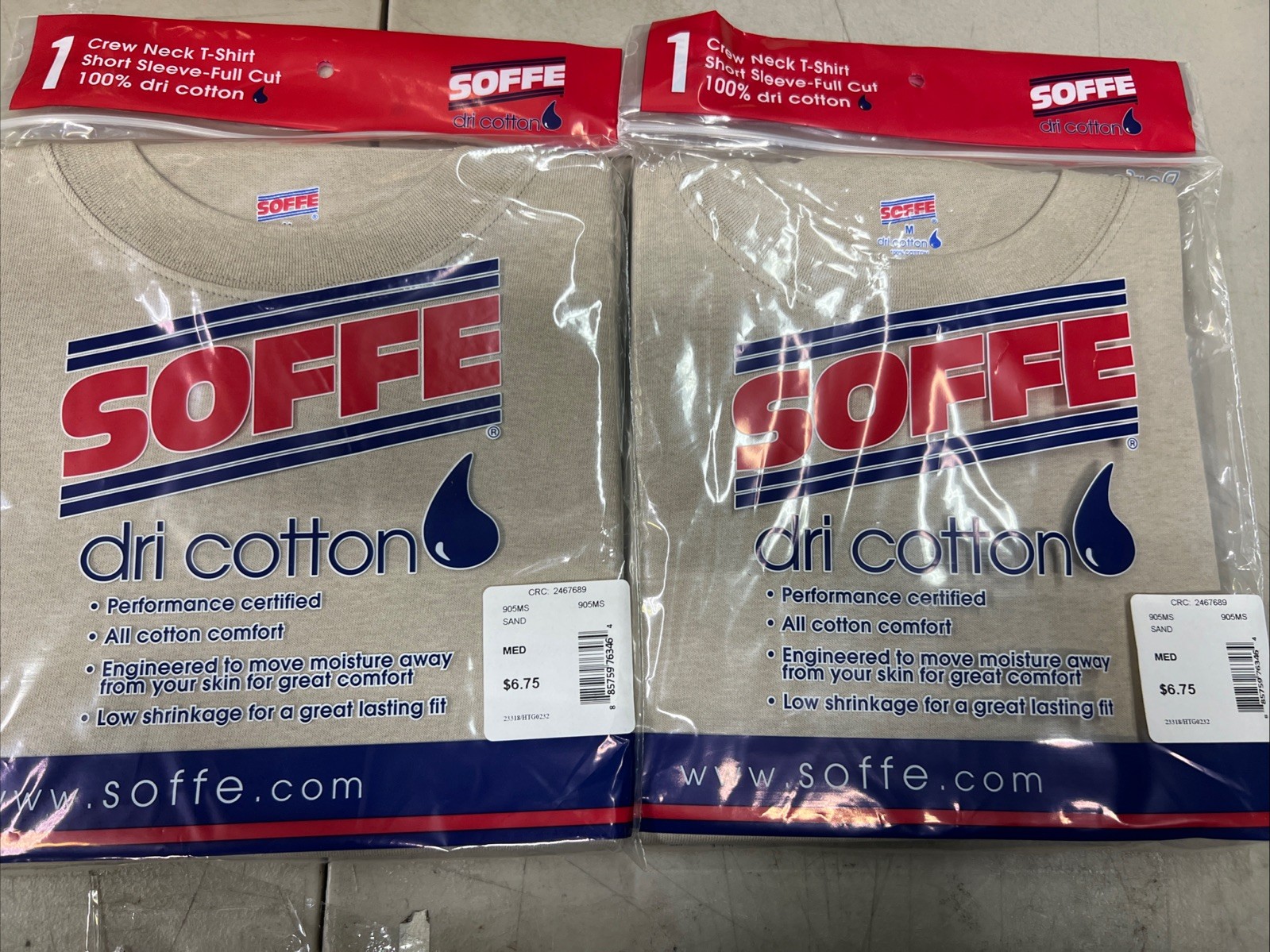GI Soffe Dri Performance Short Crew T Shirt SAND Cotton MEDIUM 2pack gallery