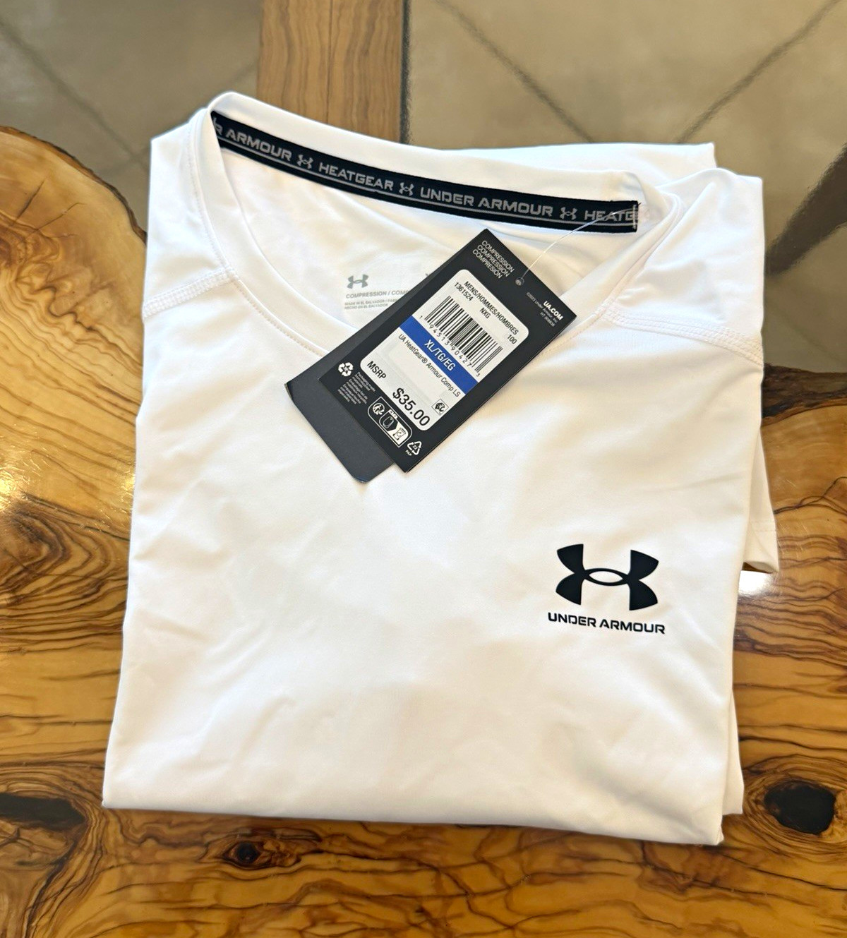 Under Armour HeatGear Armour Comp LS Men's XL White Compression LS Crew Shirt gallery