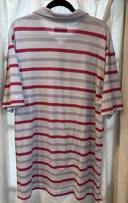Callaway Golf Polo Shirt Mens XL Red Gray Stripe Opti-Dri Performance Polyester gallery